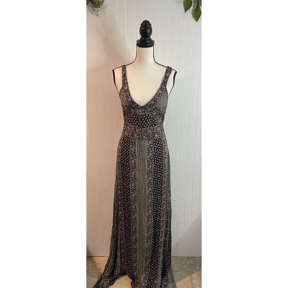 Pull & Bear Womens Floral Maxi Dress Black & Pink Viscose Size M - Picture 1 of 14